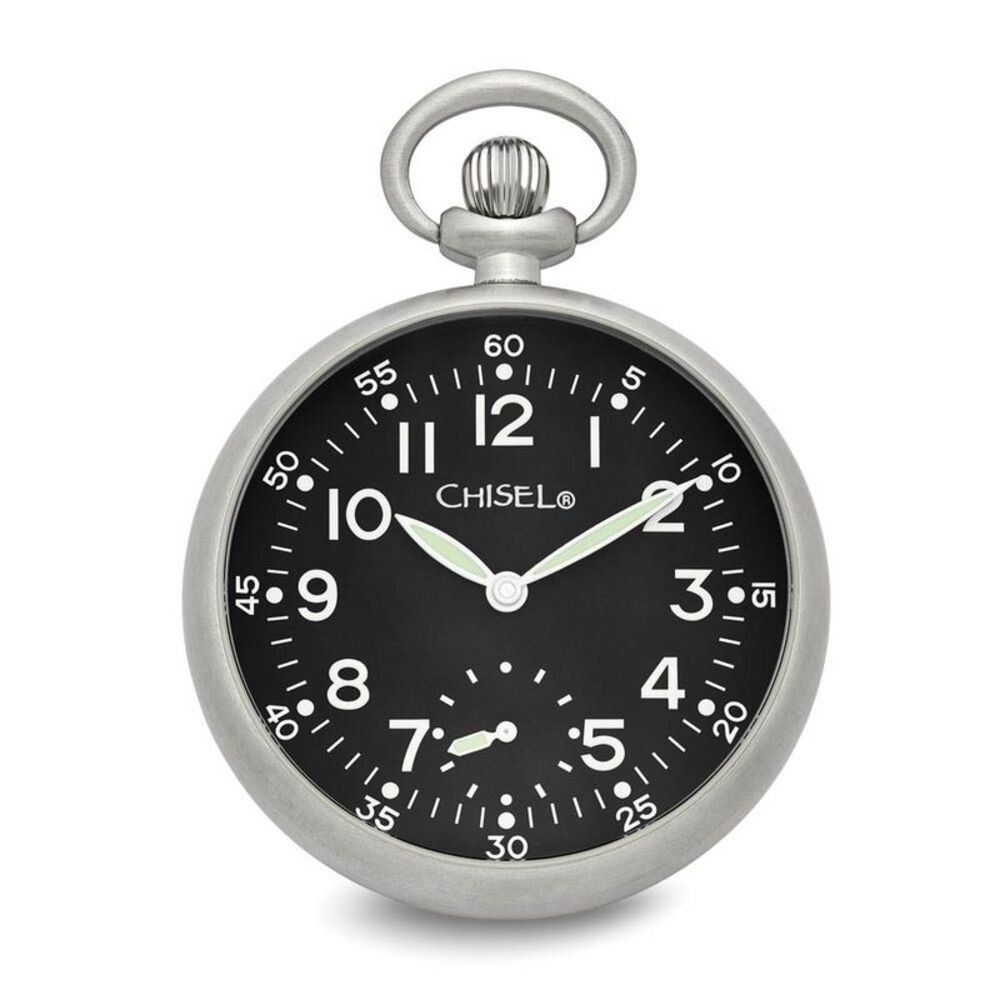 Chisel Mens Stainless Steel Black Dial Pocket Open Face 47mm Watch